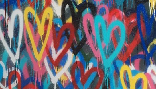 Graffiti hearts on a wall