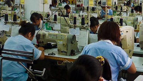 Garment workers on a factory floor