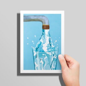 The Clean Water card in hand in front of a grey background