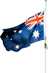 An Australian flag hangs in the wind