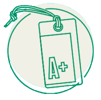 Outline of a clothing tag with an 'A+'