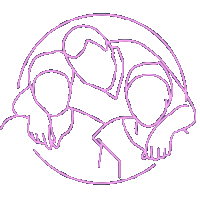 Outline of three people in pink