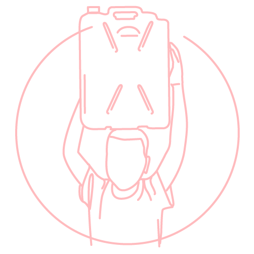 Outline of child with jerry can on their head