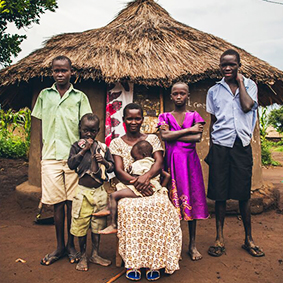 Family standing together in Africa