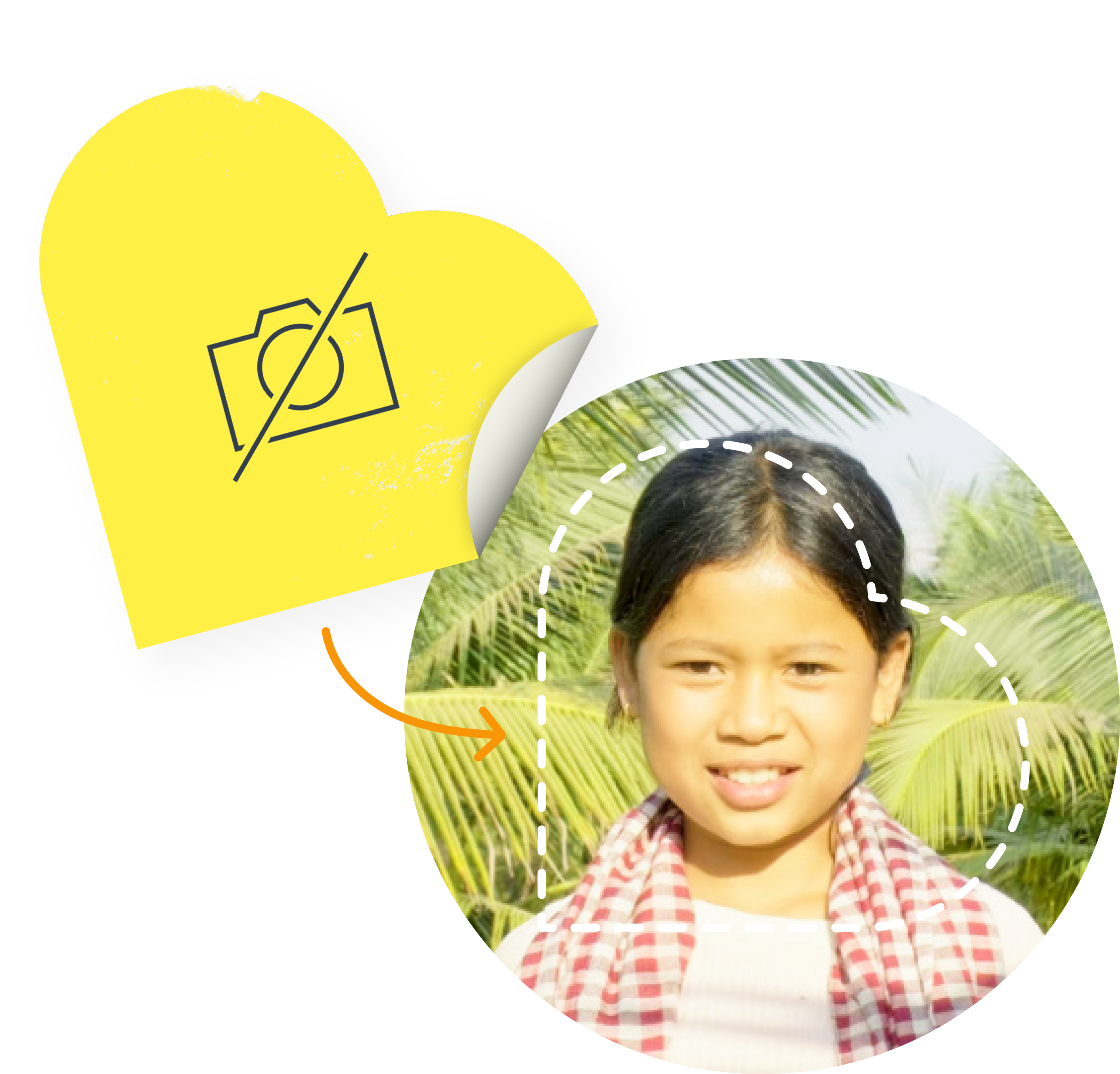 Yellow sticker covering child's face