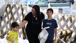 Family in Lebanon receiving food parcel