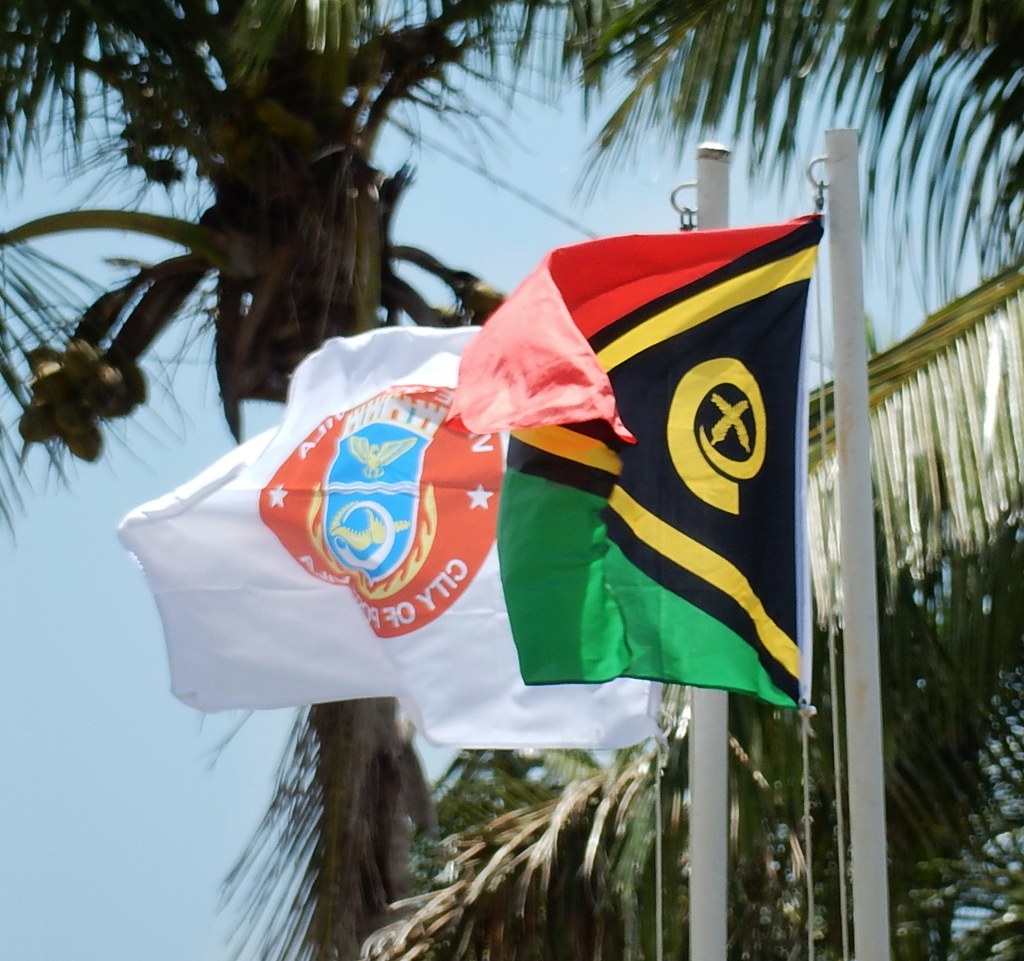 The Vanuatu flag and the Port Villa flag