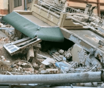 Rubble from the aftermath of an earthquake that hit Myanmar on 28 March 2025