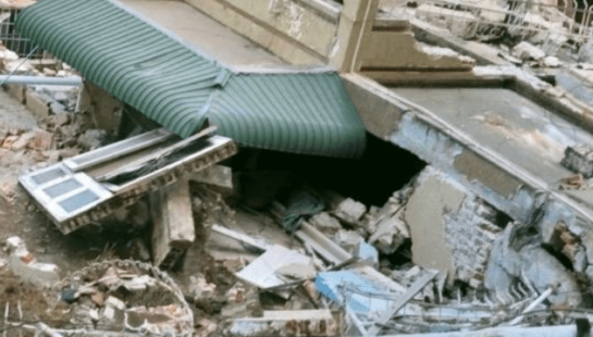 Rubble from the aftermath of an earthquake that hit Myanmar on 28 March 2025