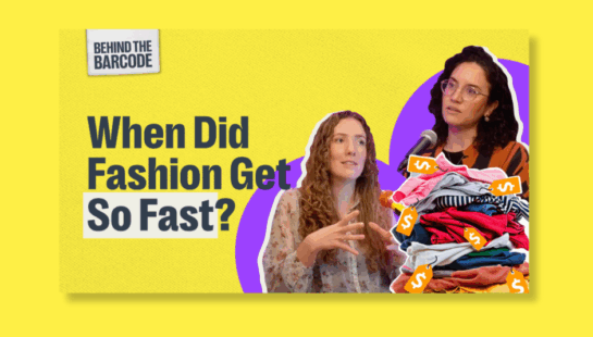 Yellow thumbnail tile with Kat and Hannah. Tile says 'When Did Fashion Get So Fast?'
