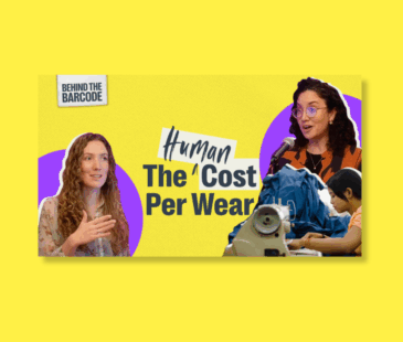 Yellow thumbnail tile with Kat and Hannah. Title is 'The Human Cost Per Wear'