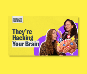 Yellow thumbnail tile with Kat and Hannah on the cover. Title says 'They're hacking your brain'